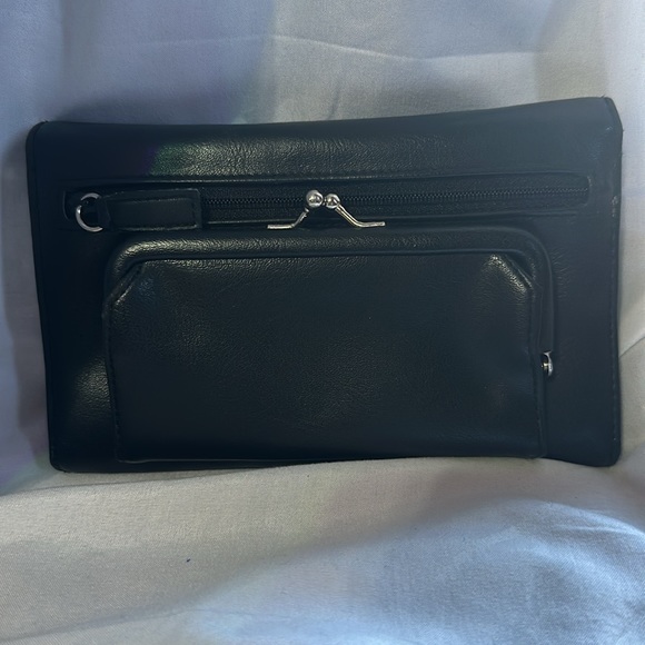 Women’s black multi function wallet with attached coin purse on back - Picture 2 of 6
